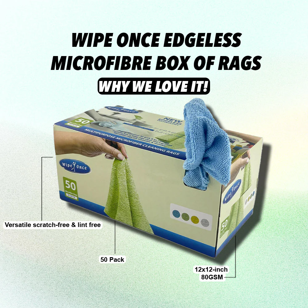 Wipe Once Edgeless Microfibre Box of Rags 50 Pack | 30x30cm - Image 6